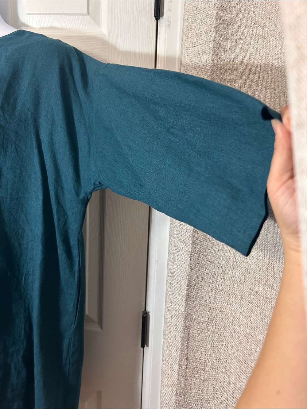 Linenbee Teal Linen Tunic Top Relaxed Fit With Pockets View 5